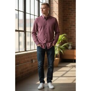 Society Threads Men's Red Print Slim Fit Dress Shirt XL 17-17.5 Collar 34-35